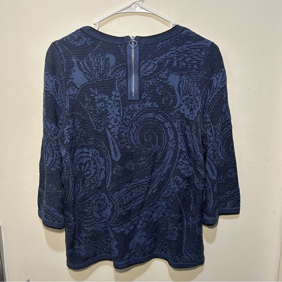Chico’s Blue & Black Paisley Jacquard Pullover 3/4 Sleeve Sweater Size Medium - Picture 6 of 11